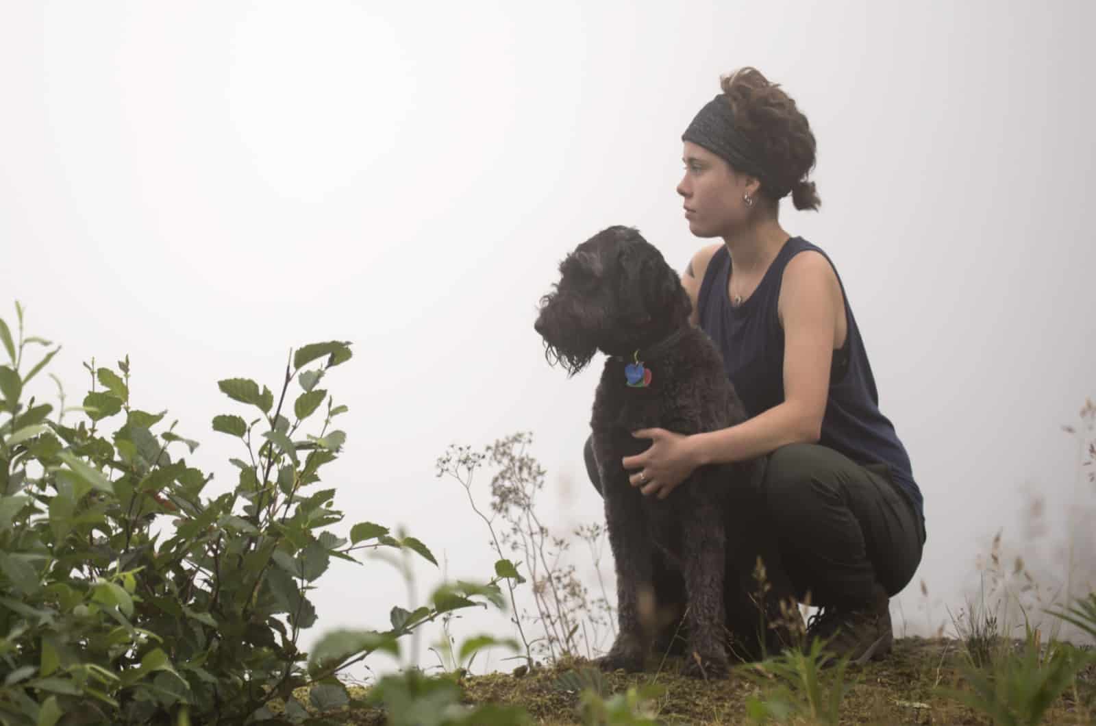 Perro mezcla de Irish Wolfhound y Poodle con dueño
