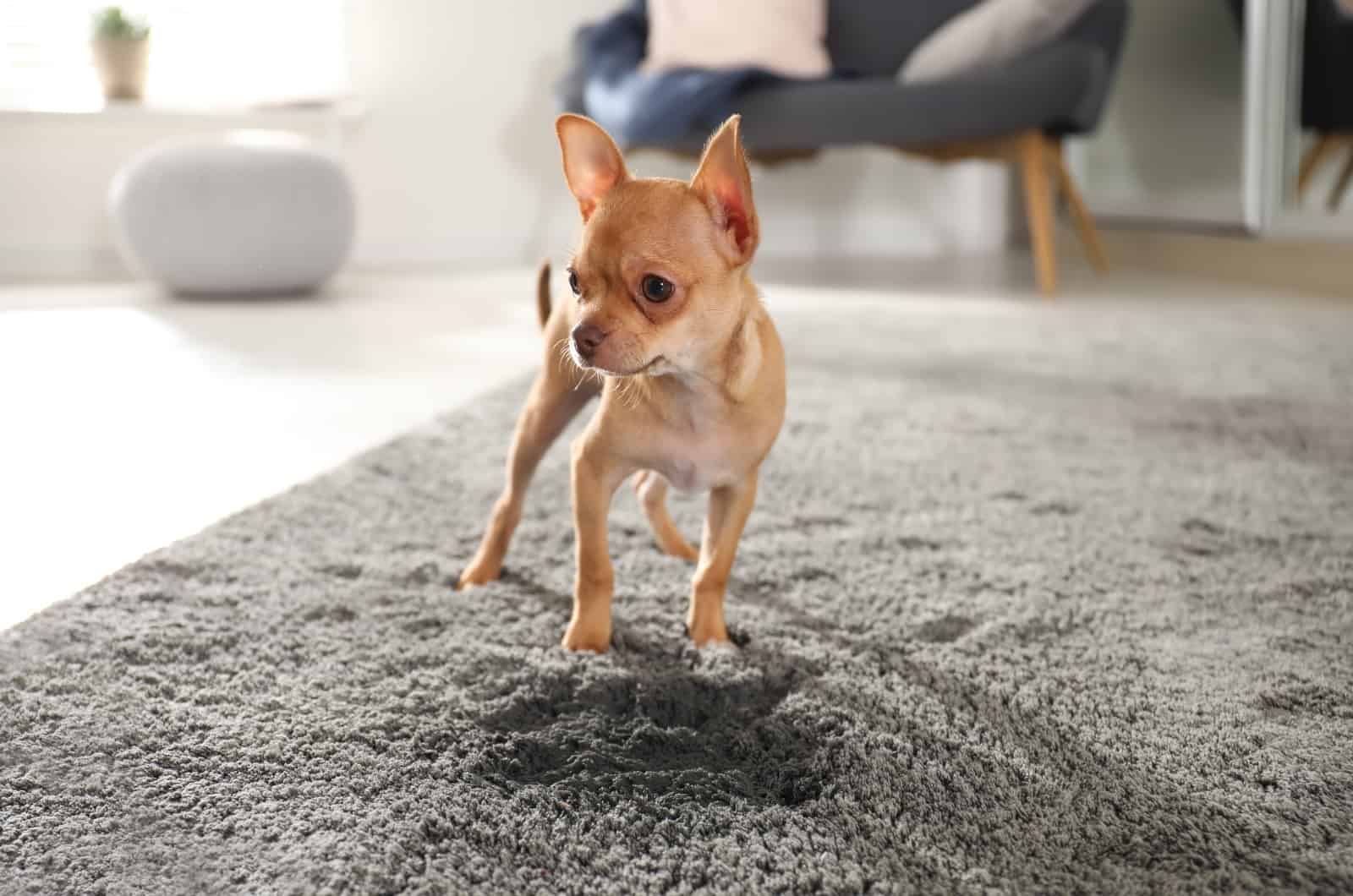 Chihuahua de pie sobre la alfombra