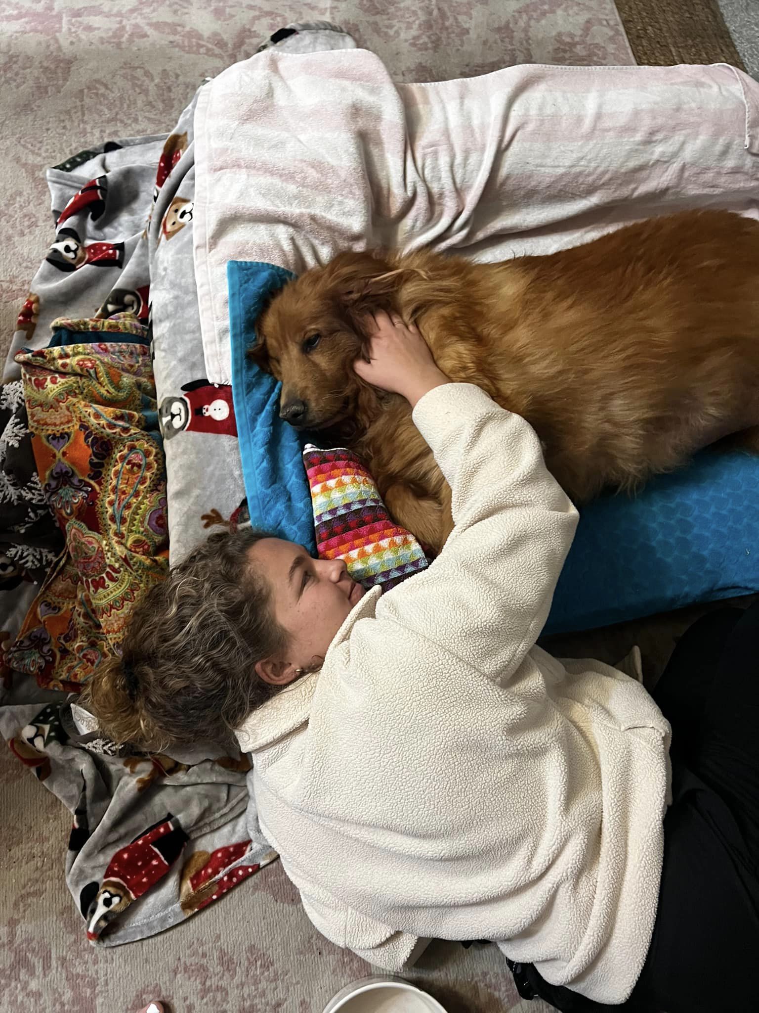perro con su mamá de acogida