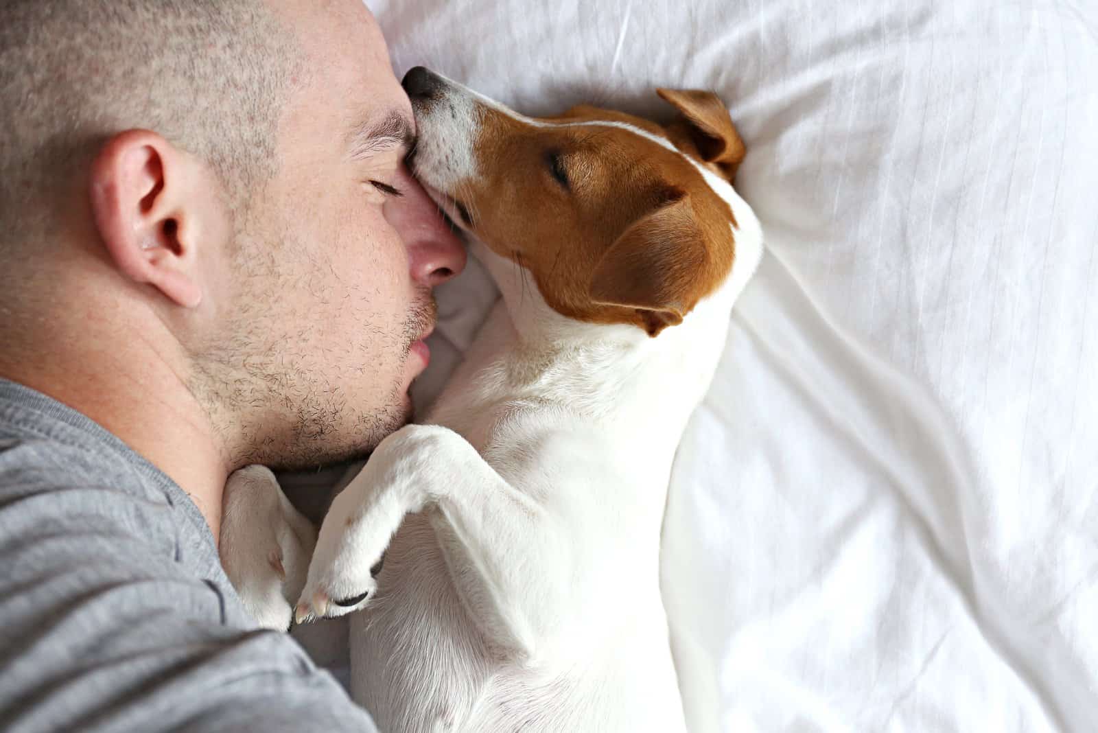 hombre y perro durmiendo